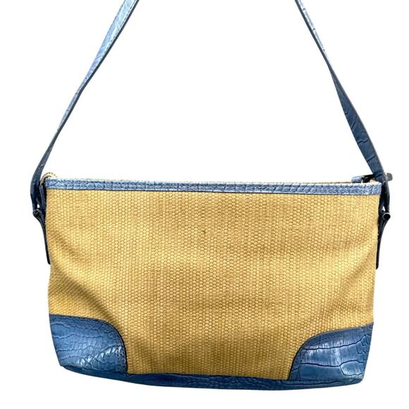 Etienne Aigner Vintage Summer Straw Basket Weave Blue Croc Trim Purse - Picture 5 of 11